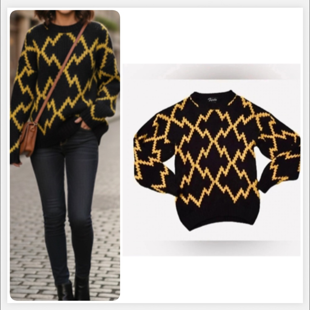 Forte Vintage 90’s Yellow and‎ Black Cozy Cable knit Crewneck Sweater